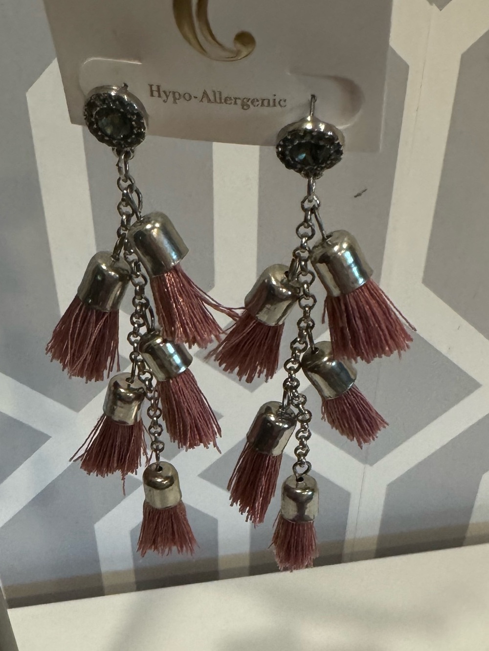 Charming Charlie Mauve Tassel Dangle Earrings - Hypo-Allergenic